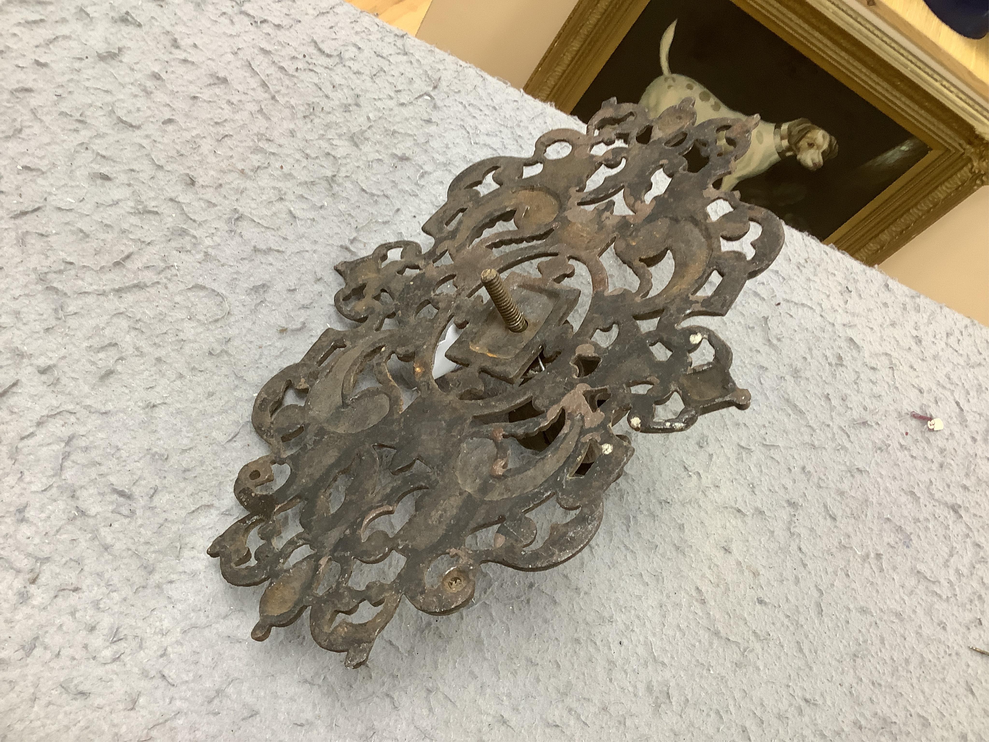 A French cast iron door knob and back plate, possibly made for the Moroccan market. Condition - fair